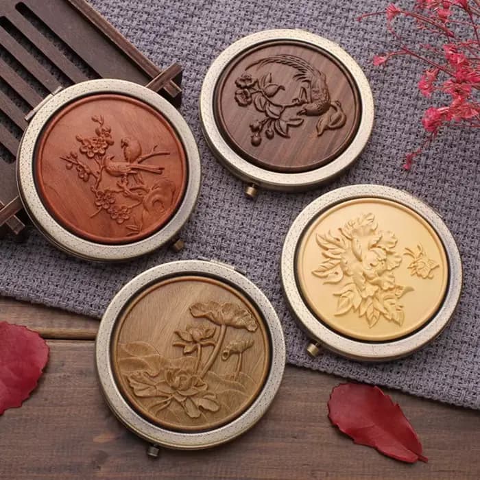 Miroir de Poche Pliant en Bois pour Femme
