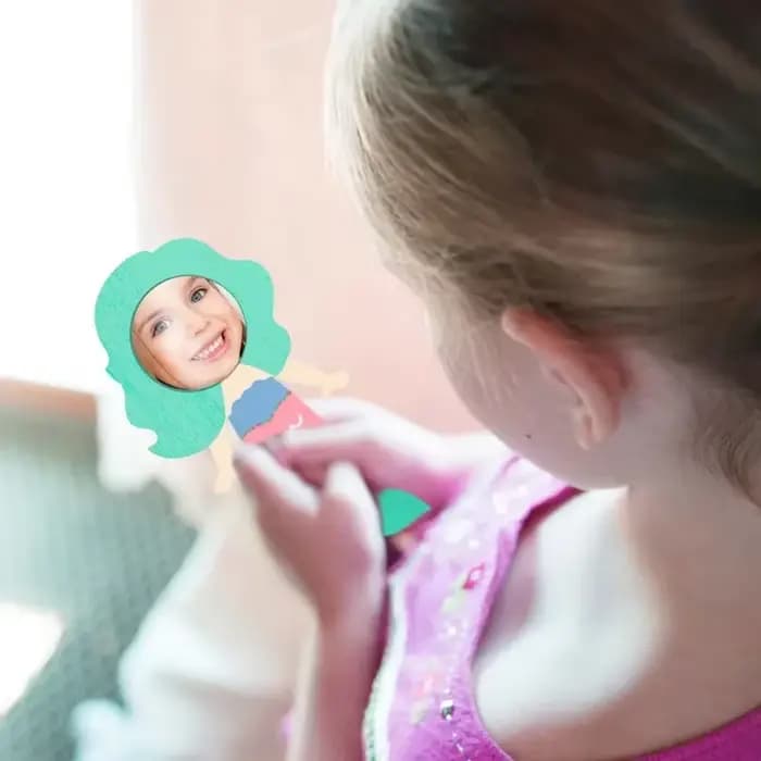 Miroir sirène rond en bois fait à la main pour enfants