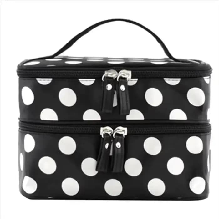 Sac de maquillage double couche à pois