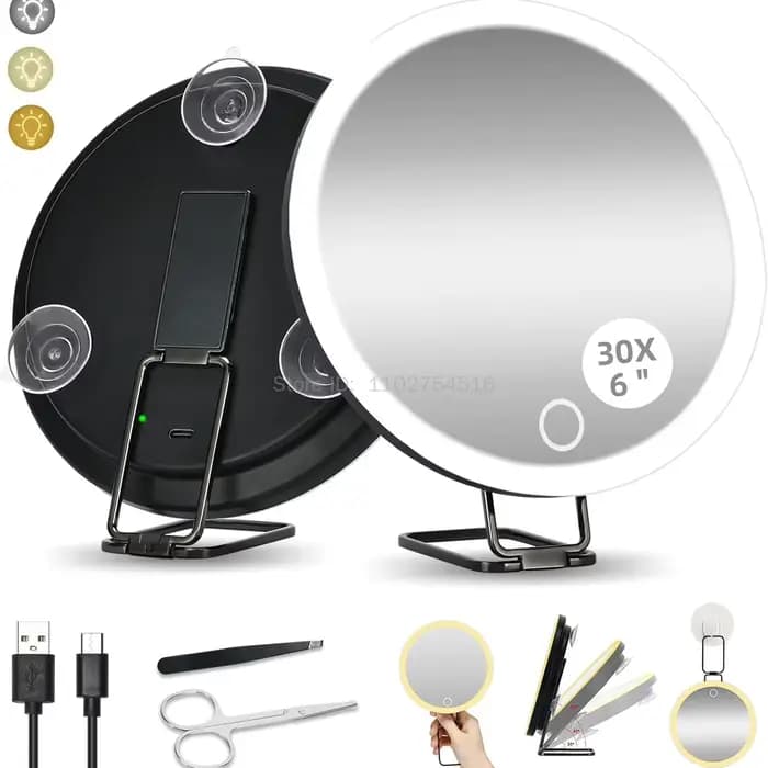 Miroir grossissant portable avec lumière