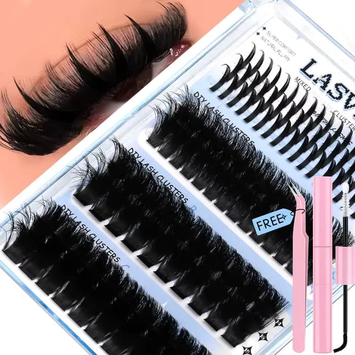 Lasvirey Kit de faux cils en touffes à faire soi-même : extensions