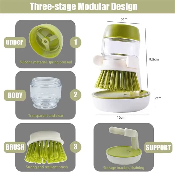 Distributeur de savon, brosse à vaisselle, brosse à paume, brosse à récurer avec support de rangement et Base de Drainage, brosse à récurer pour Pot de cuisine domestique