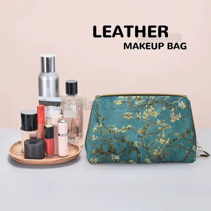 Vincent Van Gogh fleur d'amande grand sac de maquillage de voyage sacs à cosmétiques en cuir sac de rangement pour femmes pochette de toilette étanche