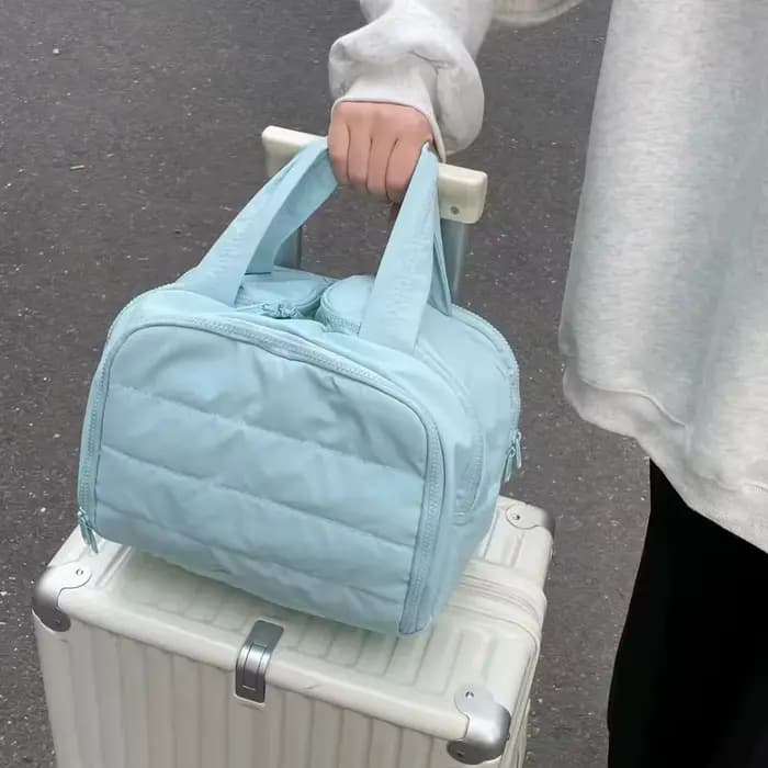 Trousse de toilette et de maquillage portable de couleur unie