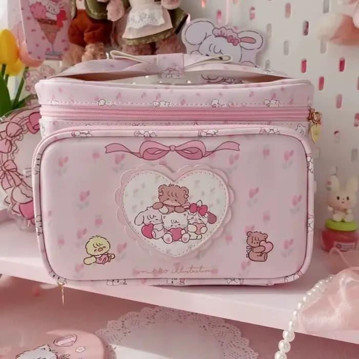 Kawaii Mikko Joint – sac à cosmétiques avec nœud Double couche