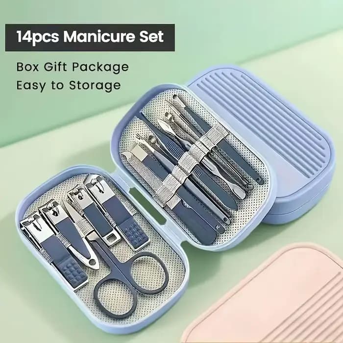 Kit de soin des ongles portable en acier inoxydable 14 en 1