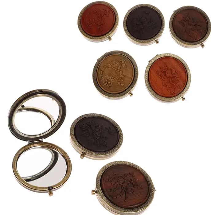 Miroir de Poche Pliant en Bois pour Femme