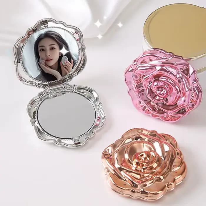 Mini miroir de maquillage Portable-miroir Compact Double face rétro fleur de Rose