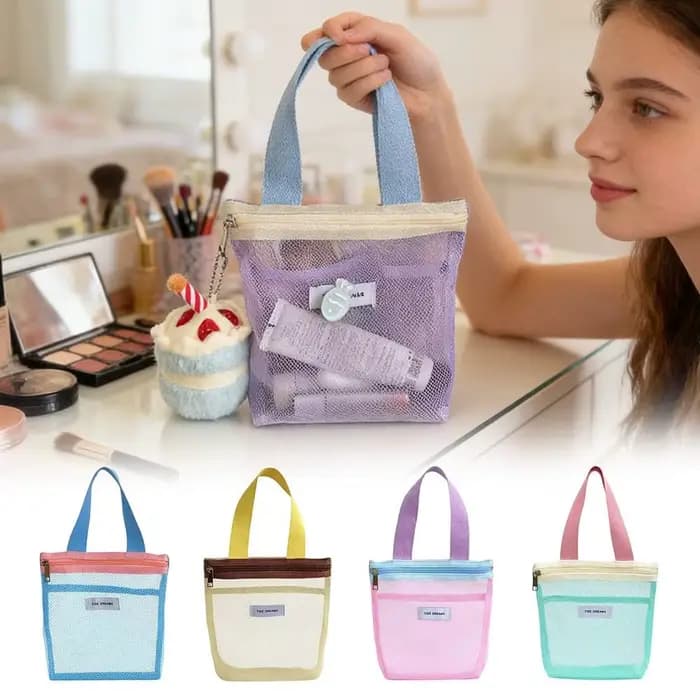 Sac de toilette portable en maille transparente