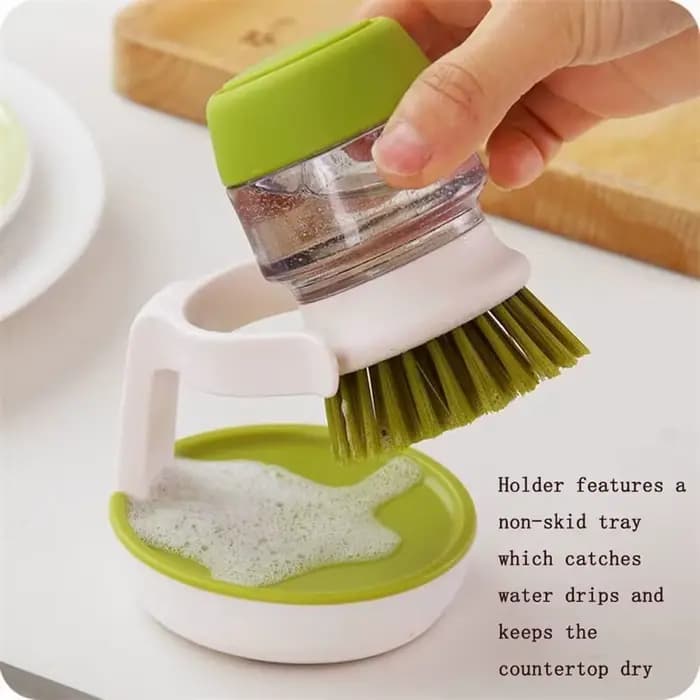 Distributeur de savon, brosse à vaisselle, brosse à paume, brosse à récurer avec support de rangement et Base de Drainage, brosse à récurer pour Pot de cuisine domestique