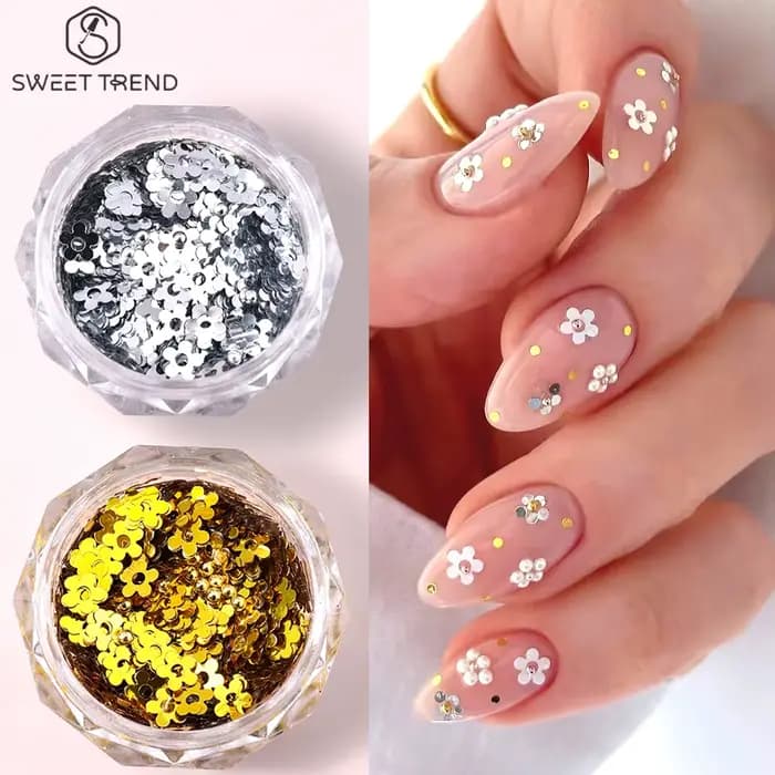 SWEET TREND - 2 Boîtes de Paillettes Dorées et Argentées pour Ongles