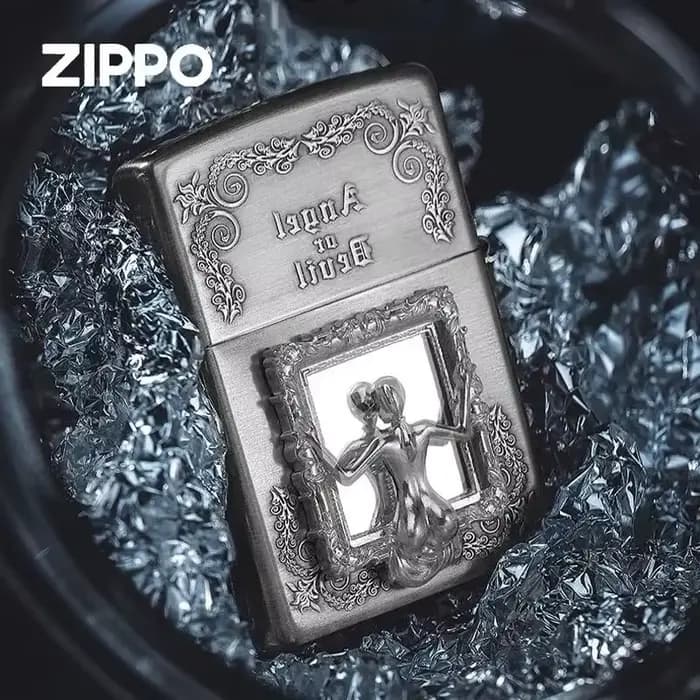 Briquet zippo angle ou diable la personne dans la collection coupe-vent miroir siver en boîte