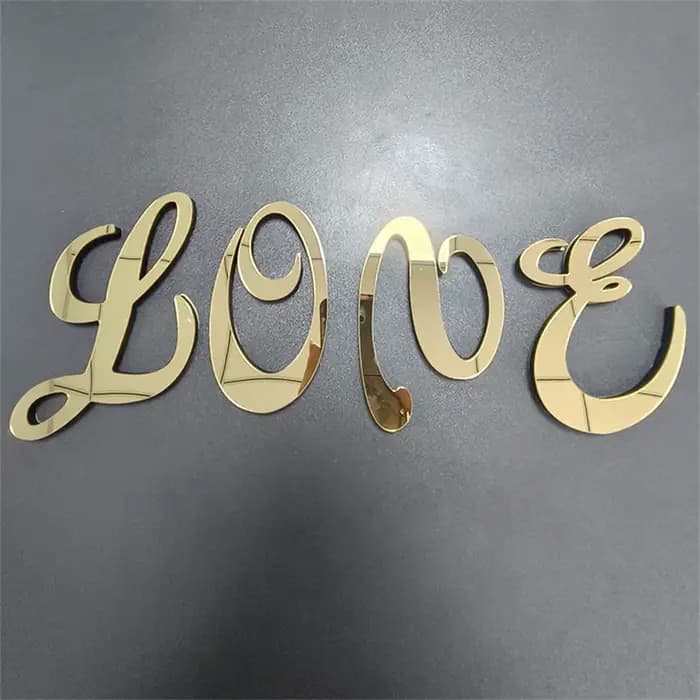 Grande taille 20 cm or 3D acrylique miroir Surface lettres anglaises Stickers muraux décor à la maison