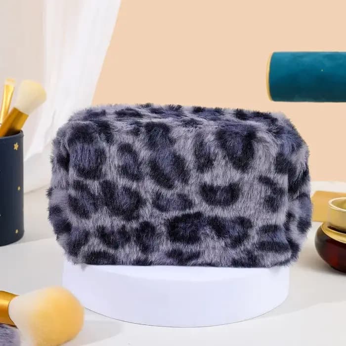 Sacs de maquillage en peluche léopard pour femmes