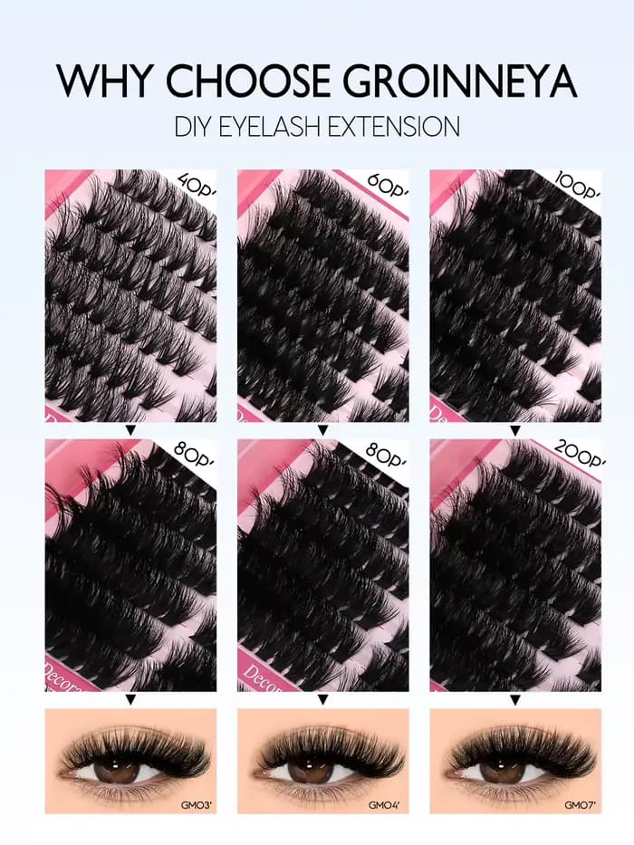 GROINNEYA Lash Clusters Kit cils de chat 640 Pcs