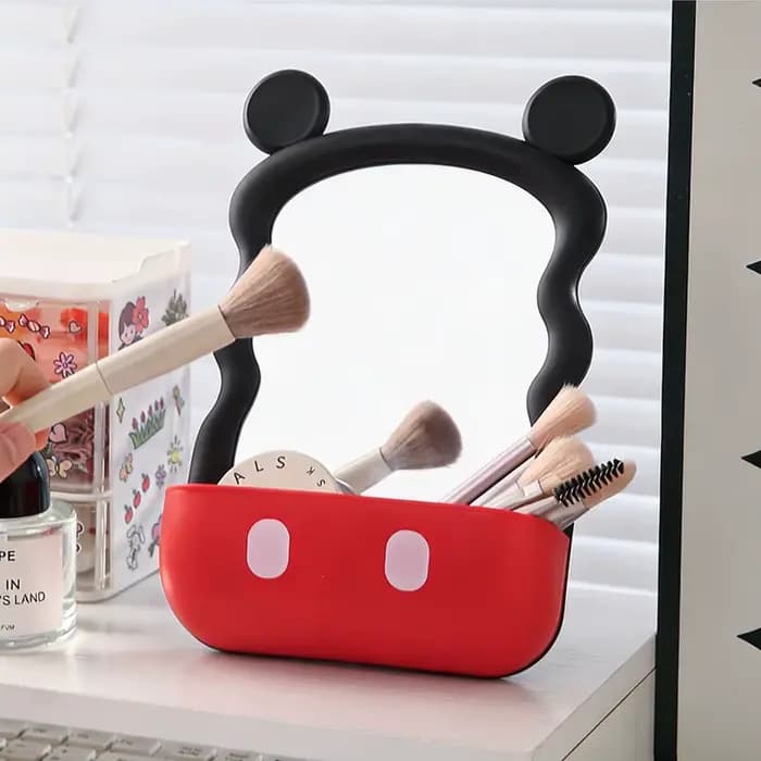 Miroir de maquillage mignon en forme de Mickey avec boîte de rangement