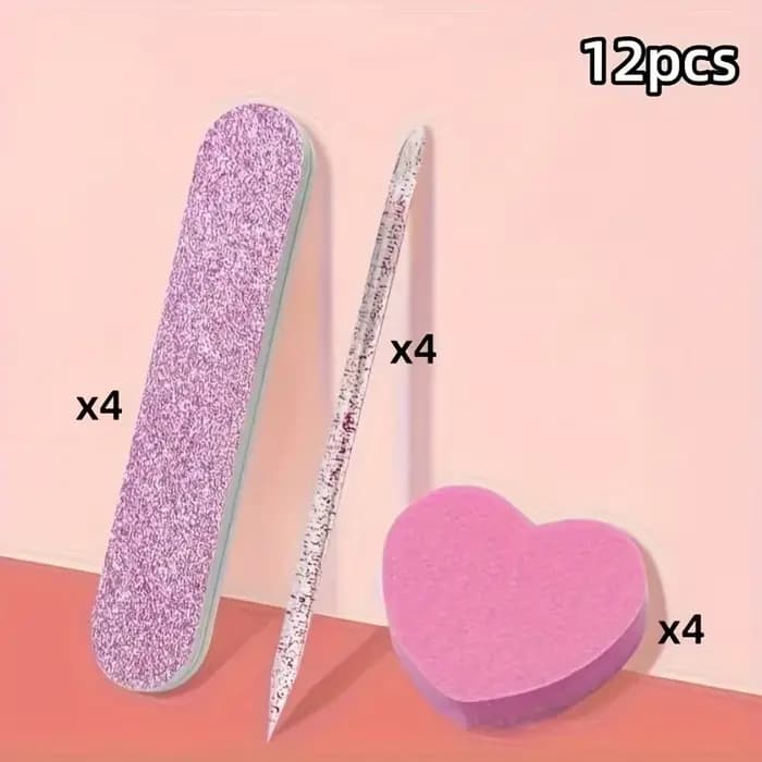 Ensemble de 12 pièces de kit de soin des ongles à paillettes roses