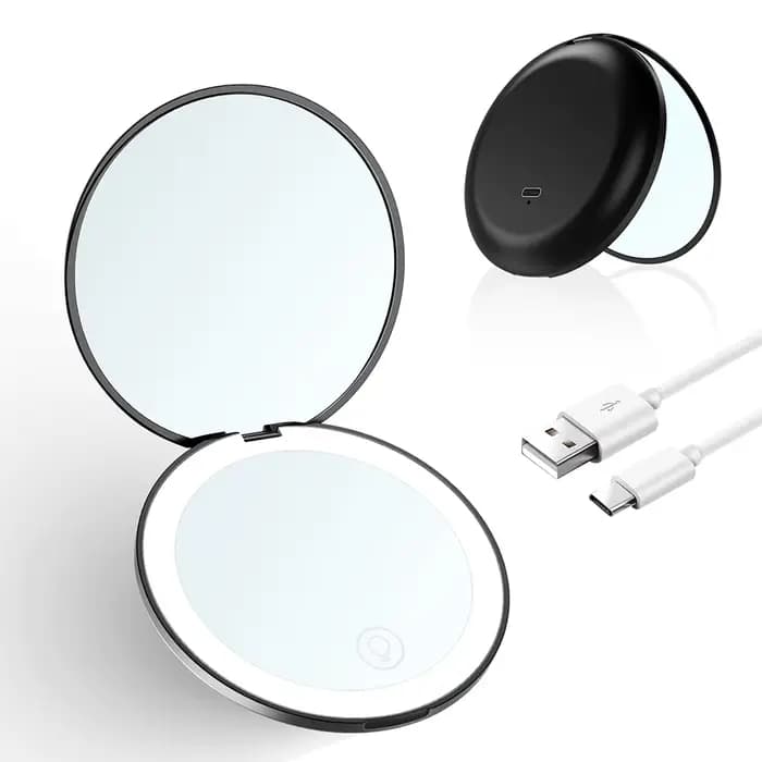 Miroir Compact petit Mini joueur avec lumière LED miroirs de poche lumineux pour femmes avec grossissement 10x et rechargeabilité