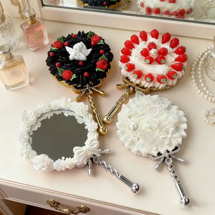 Miroir de courtoisie à main vintage et magnifique