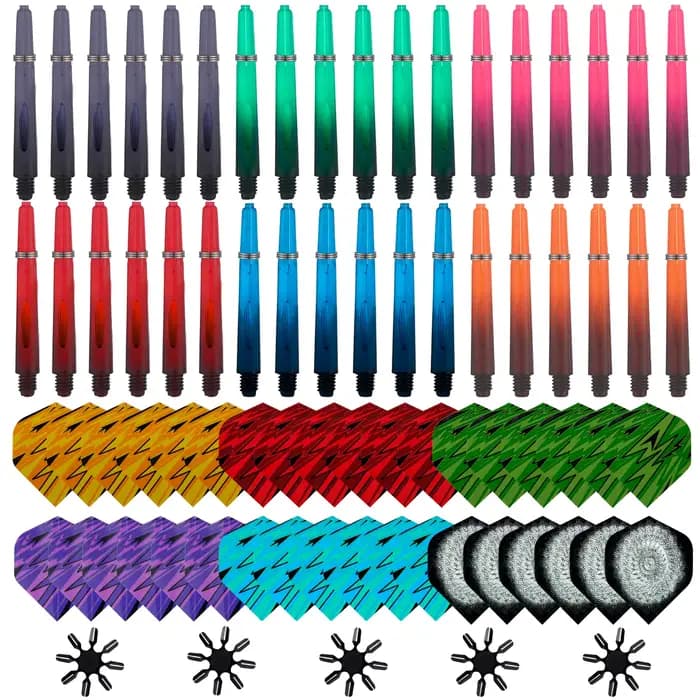 Le ensemble d'accessoires pour fléchettes Huanqu113 comprend : 36 vols pour fléchettes, 36 arbres pour fléchettes, 5 protecteurs de vol, 36 anneaux à ressort, adapté à tous les joueurs de fléchettes.