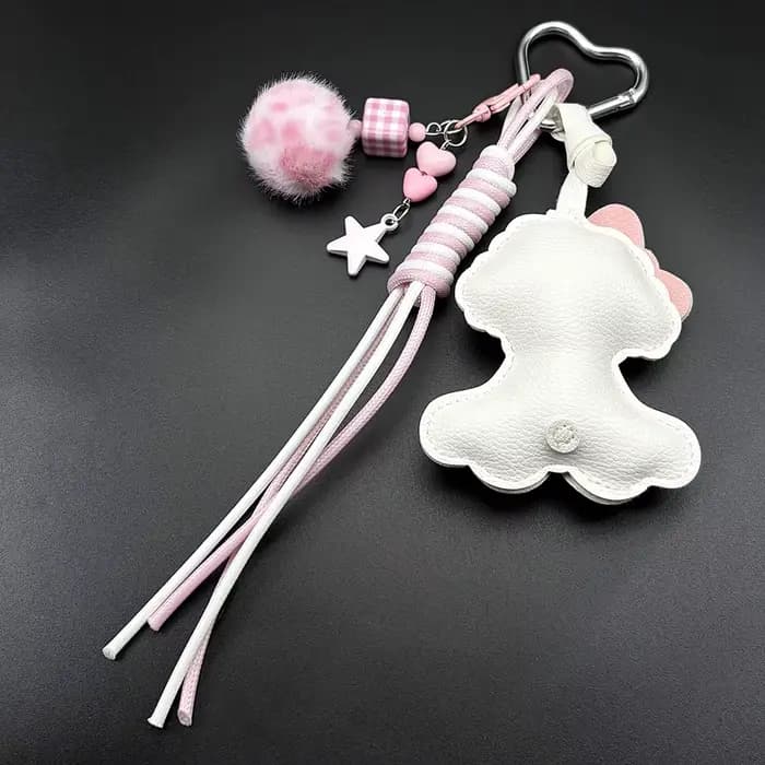 Sac à dos pour chien rose kawaii, accessoire, pompon, cuir PU, corde en nylon, boule de fourrure, sac pour chiot mignon pour filles, pendentif, cadeaux de bijoux d'anniversaire
