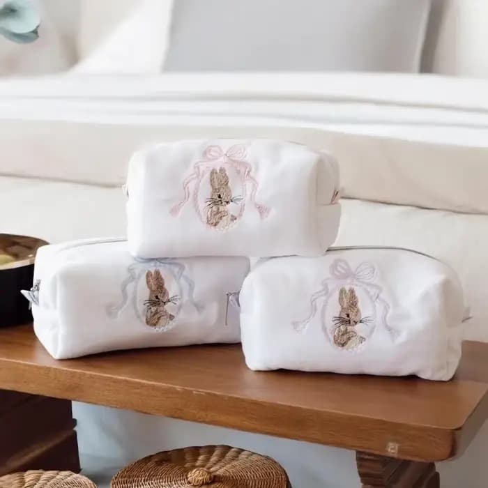 Trousse de Toilette Portable Lapin Grande Capacité avec Nœud en Dentelle