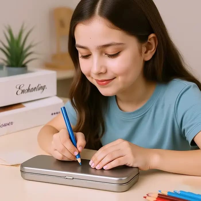Boîte à stylos en métal