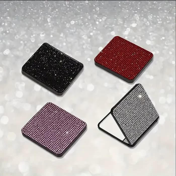 Miroir de poche carré portable à strass