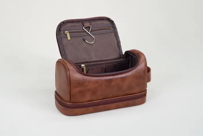 Trousse de toilette, Kit d'organisation de voyage en cuir pour hommes avec crochet de suspension