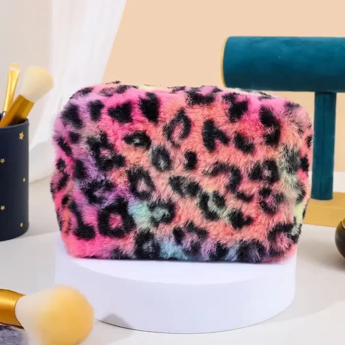 Sacs de maquillage en peluche léopard pour femmes
