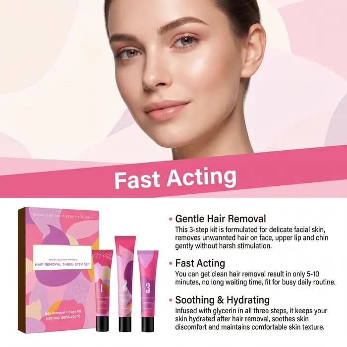 Kit de crème dépilatoire indolore pour le visage et le corps, formule douce à action rapide, apaise les rougeurs, crème dépilatoire réparatrice hydratante en profondeur