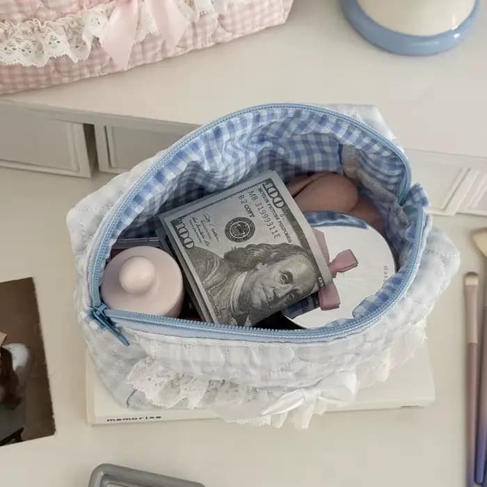 Petite trousse de maquillage en dentelle à fleurs roses pour femmes