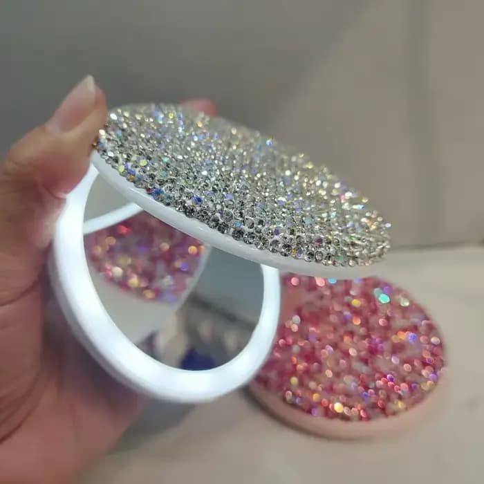 Miroir de maquillage en strass LED rechargeable