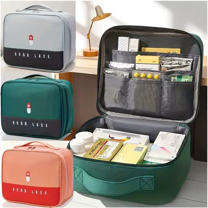 Kit d'urgence médical domestique rose/vert/gris, Kit de rangement portable multifonctionnel à grande capacité, 1 pièce