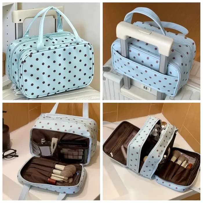 Sac de maquillage portable à pois