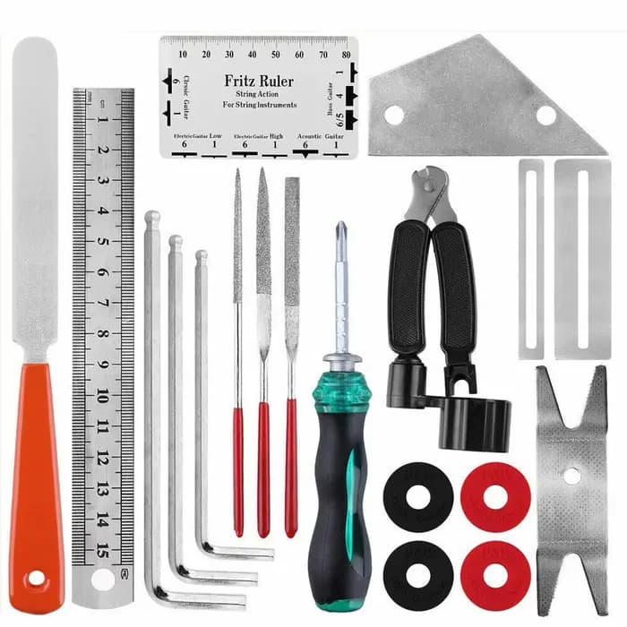 Kit de soins pour guitare Luthier, 20 pièces, Kit d'outils pour réparation et entretien, règle d'action de nivellement, fichier de ponçage de frettes