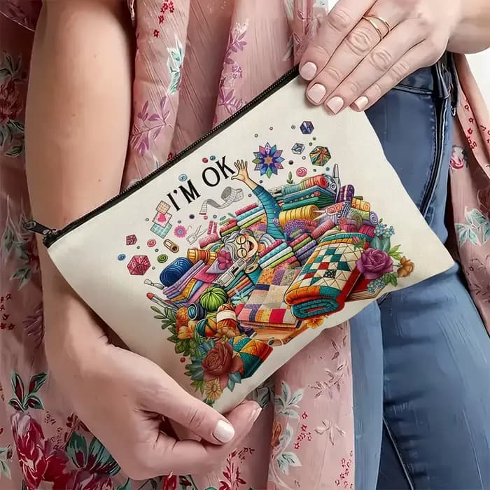 Un sac de maquillage drôle pour machine à coudre – Jolie pochette multifonctionnelle à fermeture éclair