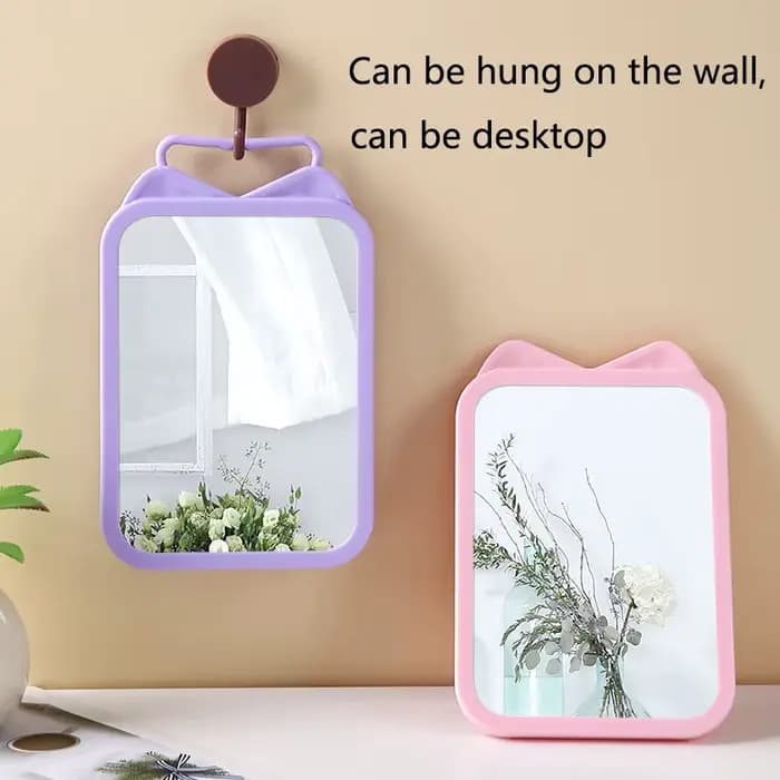 Cute Cartoon Cat Ear HD Makeup Mirror Hanging Type Desktop Single-sided Mirrors for Student Dormitory Bedroom Bathroom