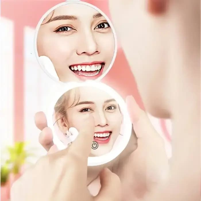 Petit miroir de maquillage Compact rond pliable Portable avec Mini miroirs grossissants portables USB lumineux LED