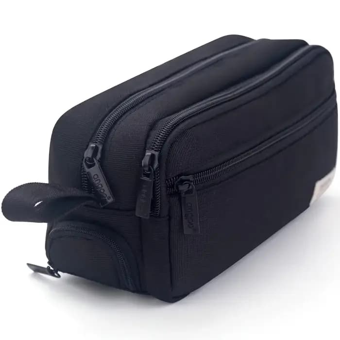 Grande trousse à crayons noire multi-compartiments avec fermeture éclair lisse