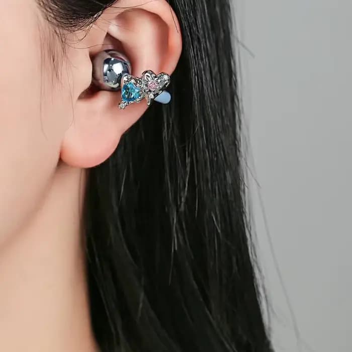 Clip d'oreille en forme cœur bicolore, accessoire crochet d'oreille pour Freeclip 1 2, décoration en métal K1KF