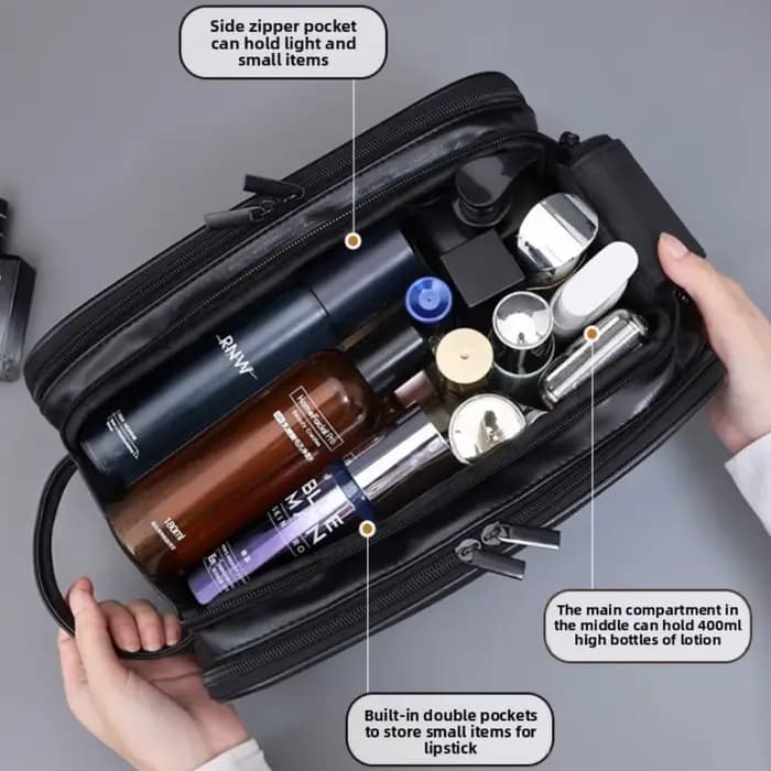 Trousse de toilette multi-poches en PU pour femmes et hommes