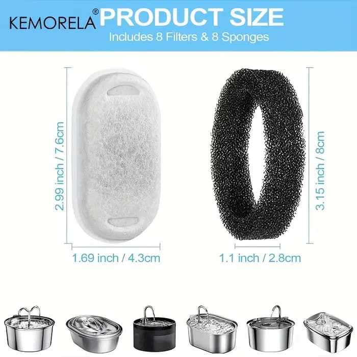 Fontaine d'eau pour chat, filtres éponge à charbon actif pour distributeur d'eau en acier inoxydable, accessoire de soins d'eau saine pour animaux de compagnie, 12/15 pièces