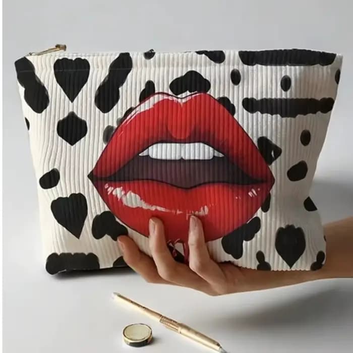 Sac de maquillage imprimé à motif de lèvres