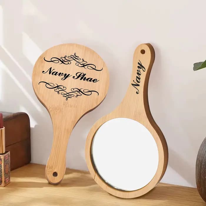 Miroir de maquillage en bois personnalisé avec nom gravé