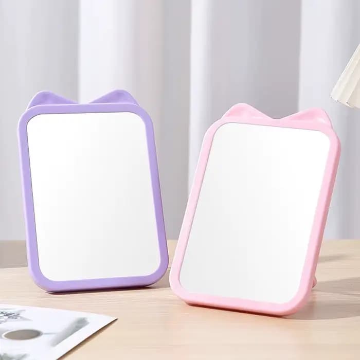 Cute Cartoon Cat Ear HD Makeup Mirror Hanging Type Desktop Single-sided Mirrors for Student Dormitory Bedroom Bathroom