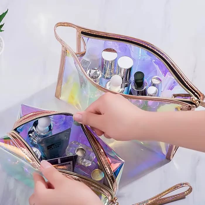 Trousse cosmétique holographique colorée pour femme