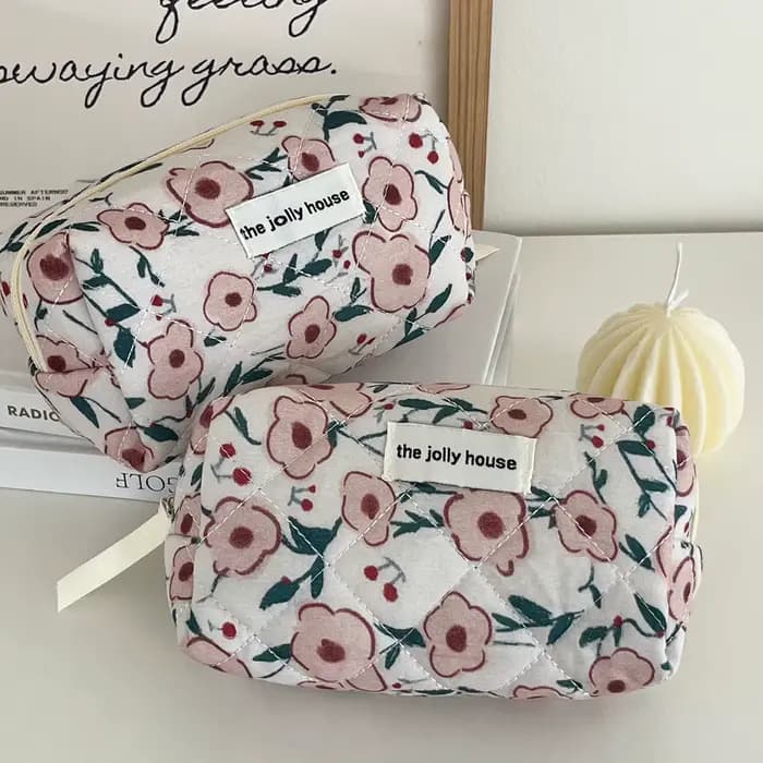 Sac de toilette matelassé à fleurs YT
