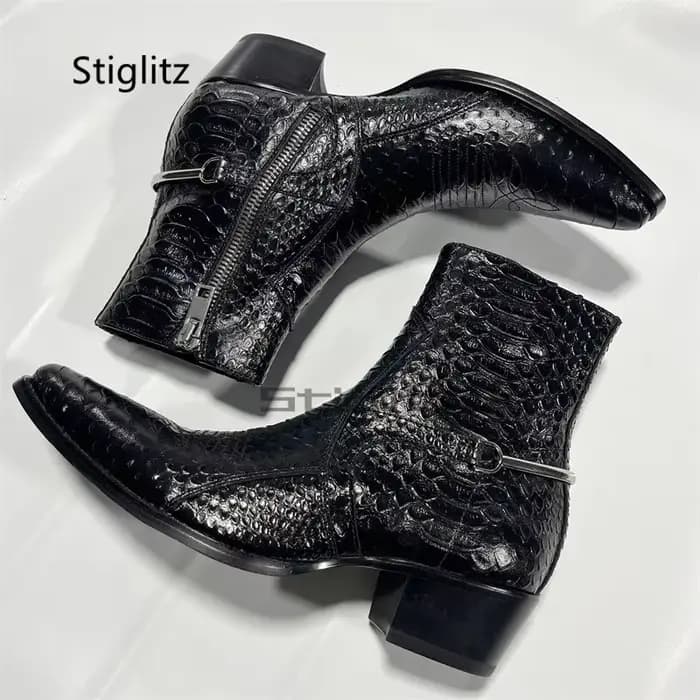 Bottes de Cowboy brodées en cuir véritable pour hommes, Style britannique, tendance, polyvalentes, noires, Chelsea, talons, chaussures habillées d'affaires