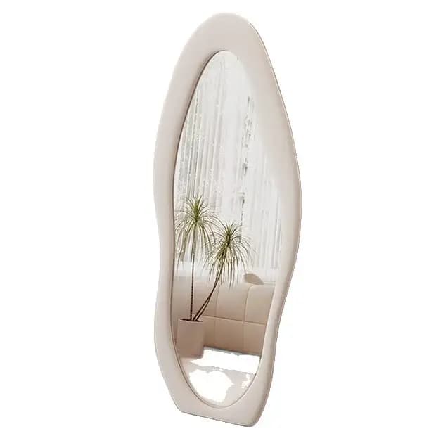 Miroir pleine longueur irrégulier style influenceur pour chambre à coucher, mural ou sur pied, miroir d'essayage couleur crème
